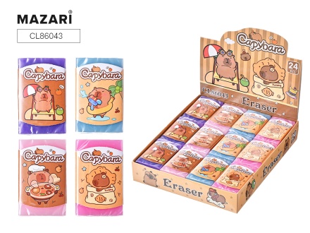 Ластик "КАПИБАРА". ПВХ, 4,4*2,8*1 см. Прямоугольный, ассорти