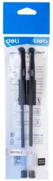 Ручка гелевая Deli черная, 0,5мм, 2шт., блистер