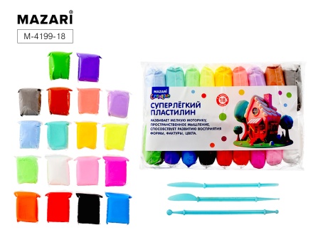 Пластилин супер легкий  18цв*13гр, 3 стека