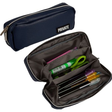 Пенал-косметичка (210*90*50) молния,кожзам "Private",с аппликацией,темно-синий,на 60пр.