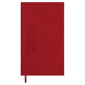 Еженедельник дат. 2026г 85*145мм 64л., кожзам., тв.пер. "Лозанж красный" блинт.тисн, ляссе