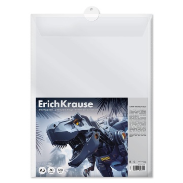 Бумага для рисования в пластиковой папке ErichKrause Techno Dino, А3, 30 листов