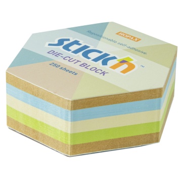 Бумага с липким краем (61*70мм) 250л, 4цв., ПАСТЕЛЬ+КРАФТ, гексагон