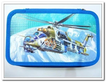Пенал 3 отд. (205*125*55) молния, лам.картон "Вертолет в горах" с эффектом ОБЪЁМ