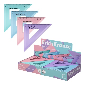 Угольник пластиковый ErichKrause Pastel, 45/7см, ассорти (в коробке-дисплее по 60 шт)
