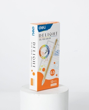 Ручка гелевая Deli Delight 0,5мм оранжевая, прозрачный корпус