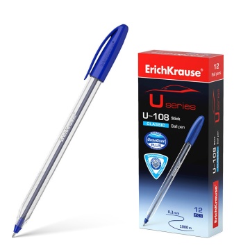 Ручка шар. ЕК ULTRA GLIDE CLASSIC STICK U-108 синяя, 1мм, прозр.корп.