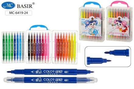 Набор фломастеров: .МЫШКИ., двусторонние цветной корпус, вентилируемый колпачок, упаковка-пластиковый чемоданчик, 24 цвета.