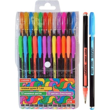 Набор гелевых ручек deVENTE 24цв. "Neon Black" 1мм, черный корпус, чернила НЕОН