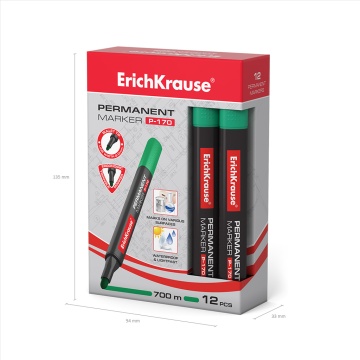 Перманентный маркер ErichKrause P-170, цвет чернил зеленый (в коробке по 12 шт.)