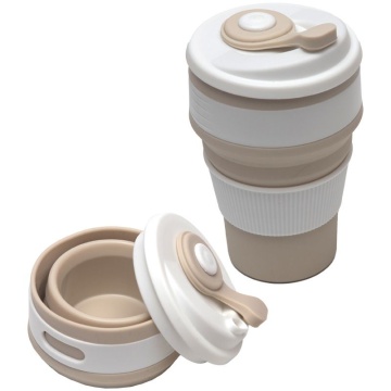 Стакан складной "Coffee Time" 350 мл, 14*8 см, силиконовый, с пластиковой крышкой, бежевый
