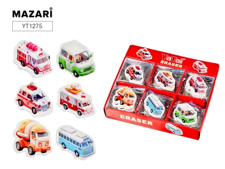 Ластик фигурный. МАШИНКИ. 3.5*4*0.6 см, 6 дизайнов