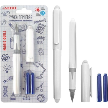 Ручка перьевая deVENTE. Magic Quill,3 сменных баллончика синие 0,8мл, СТИРАЕМАЯ