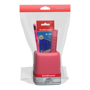 Набор настольный пластиковый ErichKrause Forte, Bubble Gum, розовый с голубой вставкой