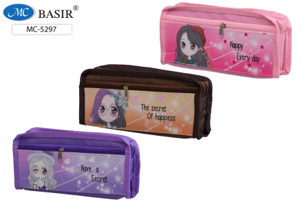 Пенал. "ДЕВОЧКА"; текстиль, цветной ассорти, внешний карманчик кожзам на молнии; 21*9,5*4 см.