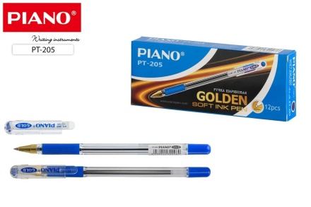 Ручка шариковая. На масляной основе. "PIANO GOLD". Прозр.корпус, игольч.наконечник, 0,5 мм. Синяя