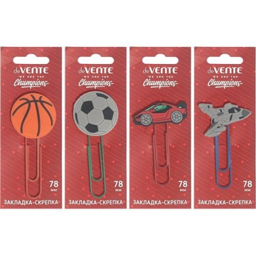 Закладка-скрепка "Champions" метал. 78 мм , ассорти*