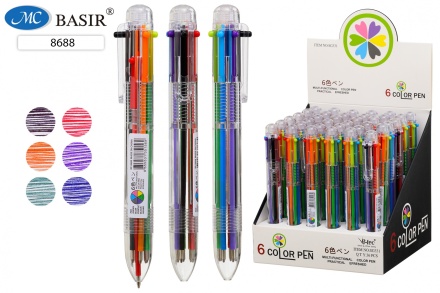 Авторучка 6-ти цветная: прозрачный корпус, 0,7 mm.