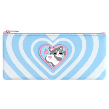 Пенал-косметичка (195*90) молния, кожзам "Влюбленный котик" резиновая нашивка