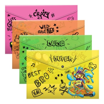 Набор из 4 папок-конвертов на кнопке пластиковых ErichKrause Забавные монстры, A4, ассорти