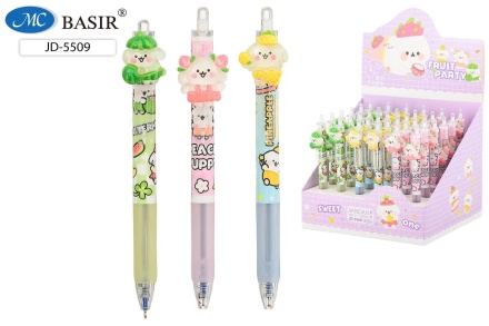 Ручка автоматич. "FRUIT PARTY"; цв.корпус с рисунком, клип с насадкой-забавные фрукты, 0,5 mm. Синяя