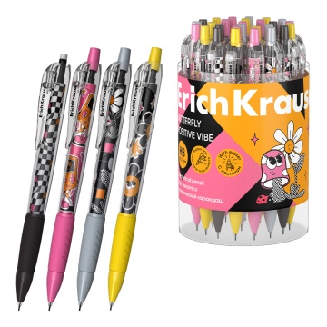 Карандаш механический ErichKrause Butterfly Positive Vibe 0.7 мм, с ластиком, НВ (в тубусе по 24 шт.