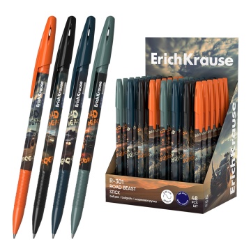 Ручка шариковая ErichKrause R-301 Stick Road Beast 0.7, цвет чернил синий (в коробке-дисплее по 48 ш