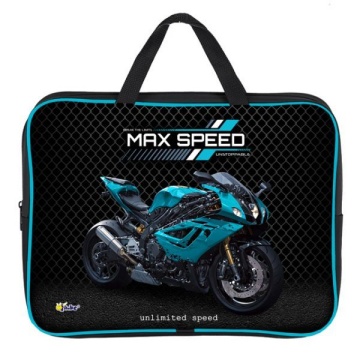 Папка А4 (350*265*80) с ручками, молния, ткань "Мотобайк"