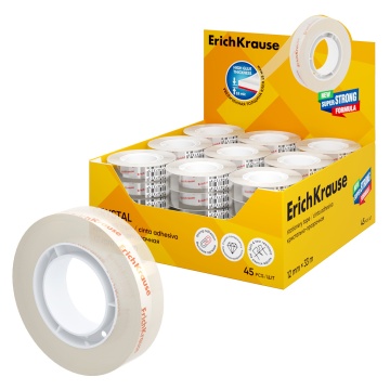 Клейкая лента ErichKrause Crystal, повышенной прозрачности, 12ммх33м (в дисплее по 45 шт.)