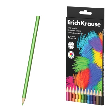 Цветные карандаши деревянные ErichKrause Черная серия шестигранные 12 цветов (в коробке с европодвес