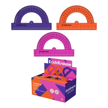 Транспортир пластиковый ErichKrause Caribbean Sunset, 180/10см, ассорти (в коробке-дисплее по 20 шт