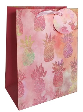 Пакет подар. бумажн. 26*32*12 см 210 гр/м2  Pink Batik. Ананас, мат.лам