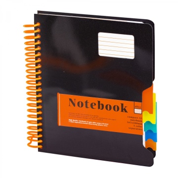 Тетрадь 200л., А5, клетка, Alingar, цветная спираль, пластиковая обложка с информ. окном, цветные пластиковые разделители, чёрный