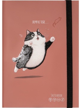 Скетчбук А5  80л., 7БЦ,  80гр/м2 "Милый пушистый кот" мат.лам.,выб.лак., резинка