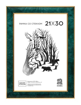 Фоторамка пластик 21*30 606 (Зеленый с золотым кантом)