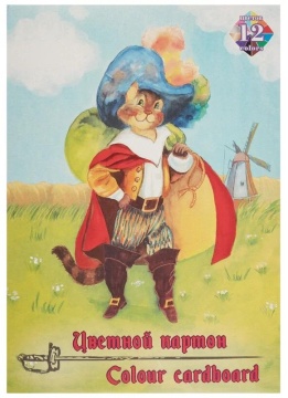 Картон цв. А4 12цв.,12л мелов. "КОТ В САПОГАХ" в папке
