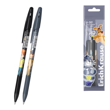 Набор из 4 ручек шариковых ErichKrause R-301 Stick&Grip Простоквашино 0.7, цвет чернил синий (в паке