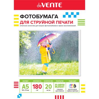 Фотобумага INK JET deVENTE A5 (21*14,8см) 180г, 20л, глянцевая, односторонняя