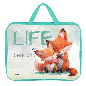Папка А4 (350*265*45) с ручками, молния, ткань "Лисички"