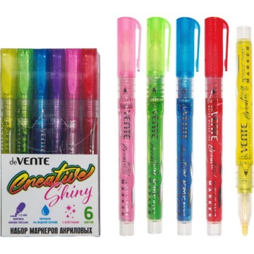 Набор маркеров акриловых   6цв. пулевидн."deVENTE." с блёстками, ширина линии 1,5 мм