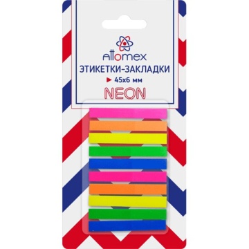 Закладки с липким краем (45* 6мм) 10цв., по 25л.., НЕОН