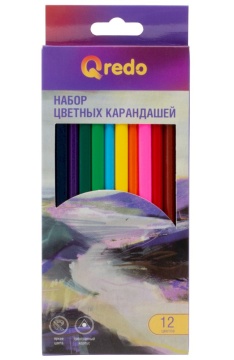 Карандаши цветные QREDO "MOUNTAIN RIVER" 12 цветов, деревянные, трехгранные