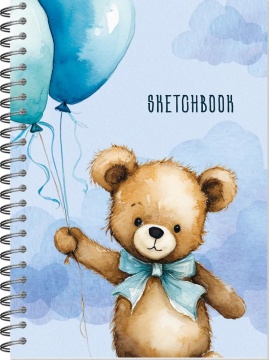 Скетчбук А5  60л., гребень, 100гр/м2 "Мишка Тедди" тв.обл.
