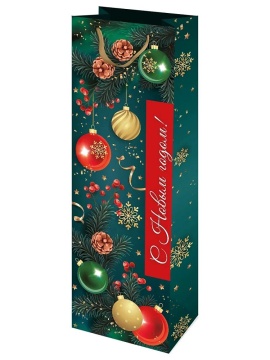 Пакет подар. бум. новогодн. (под бутылку) 12*36*8,5см, 157 гр/м "Ёлочная композиция"