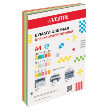 Бумага цветная А4 75-80г.м2 MIX интенсив.пастель.неон 30л (15цв*2л)