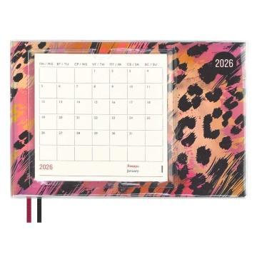 Планинг дат. 2026г 180*127мм 64л., ПВХ, мягк.пер. "Леопард розовый" ляссе