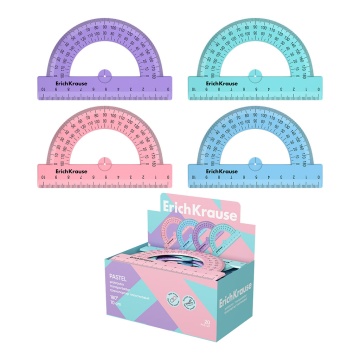 Транспортир пластиковый ErichKrause Pastel, 180/10см, ассорти (в коробке-дисплее по 20 шт)