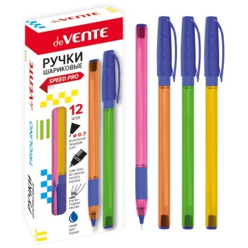 Ручка шариковая. deVENTE "Triolino Neon", 0,7мм,на масл. осн., синяя, держатель, корпус ассорти
