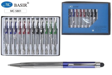 Ручка с поворотным механизмом. Металлическая. Со стилусом. Комбинир.корпус, серебристый+цветной ассорти