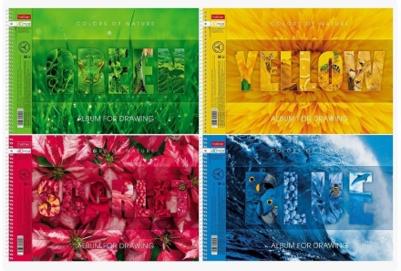 Альбом А4 40л гребень "Гармония цвета" пл. 100 гр.м, выб.лак., перфорация, 4 диз.в блоке